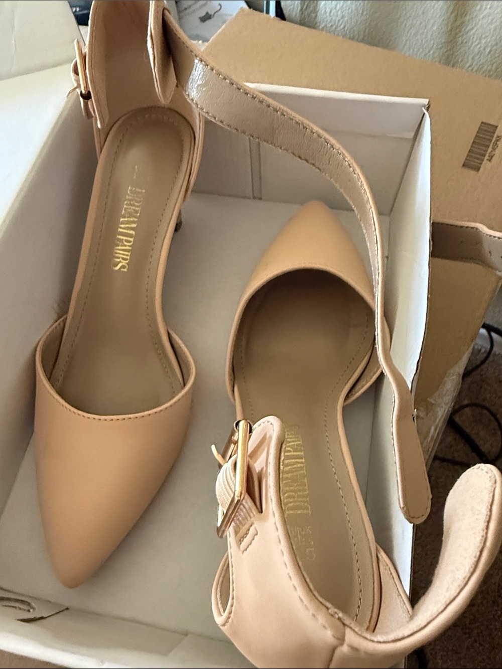 Dream Pairs Nude Pointed Toe Ankle Strap Flats